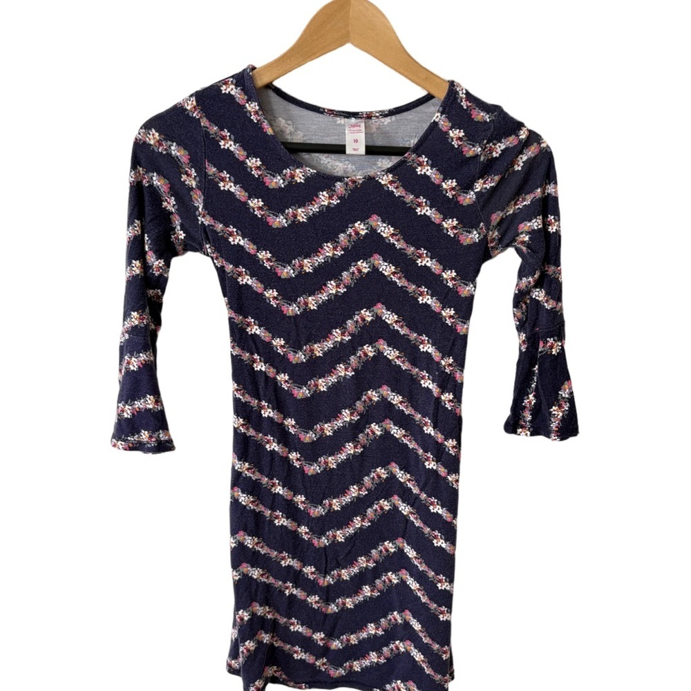 Justice Navy Floral Chevron Dress – Girls Size 10